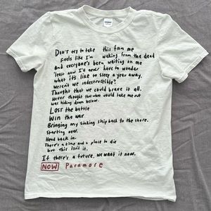 Paramore Now Lyrics T-Shirt Adult Small Pop Punk Rare